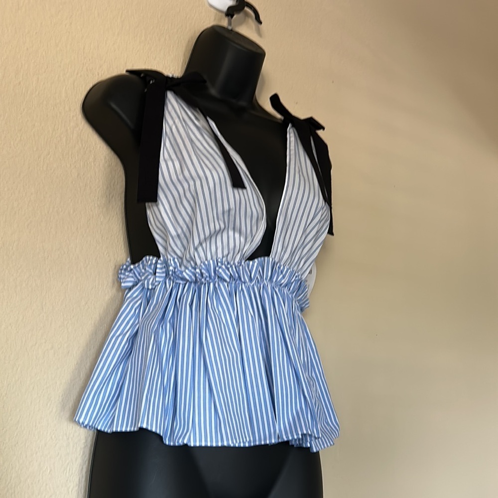 Zara Blue and White Striped Crop Top - Picture 3 of 4
